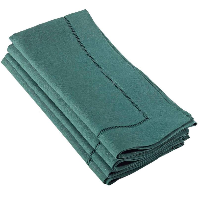 Hemstitched Linen Dinner Napkins (Set of 4) - jasper green - Set of 4