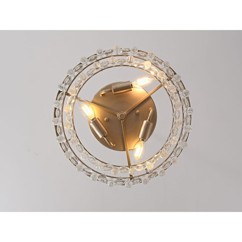 Viviana Brushed Champagne Silver Crystal Teardrop 3-light Flush Mount - 15 inches in diameter x 7 inches H