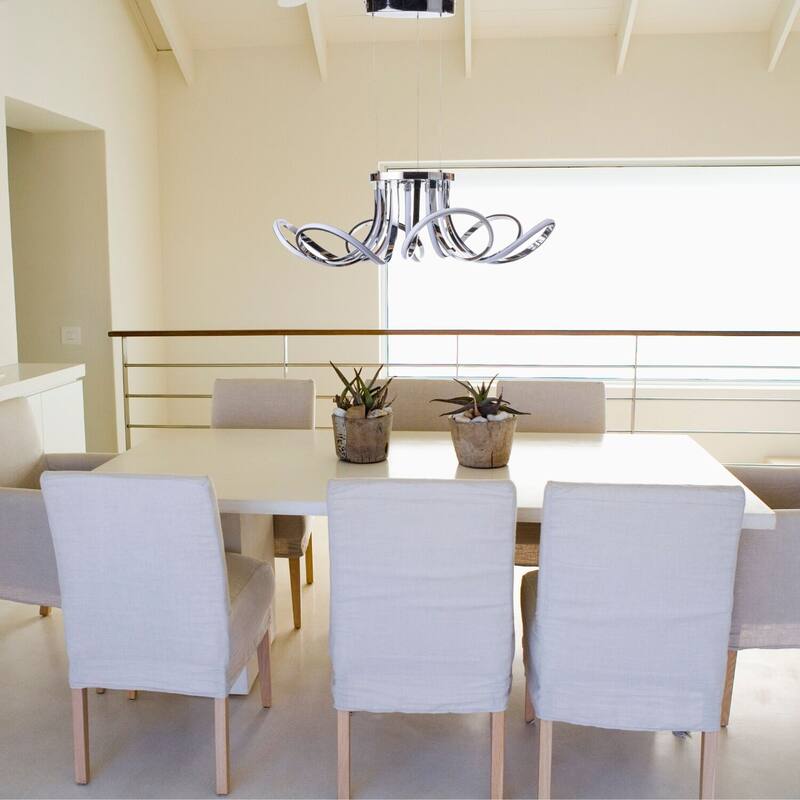 6 Petal Flower Integrated LED Dimmable Chrome Chandelier - Large - Chrome