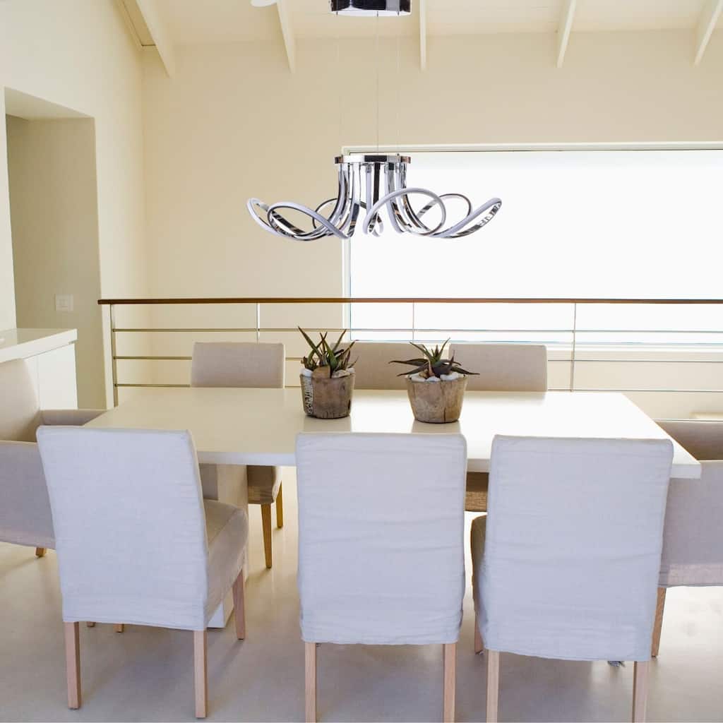 6 Petal Flower Integrated LED Dimmable Chrome Chandelier