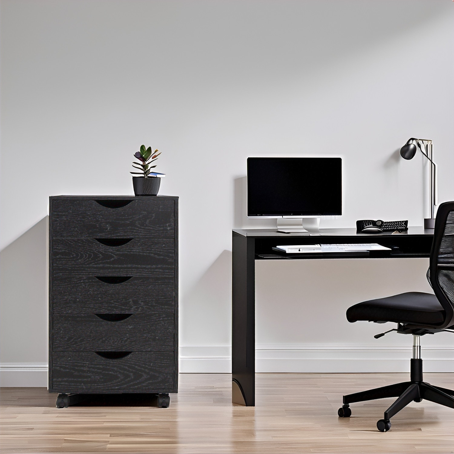 Portable Wooden 5-Drawer Cabinet with 360° Wheels, Easy Pullout Design, and Extra Top Storage