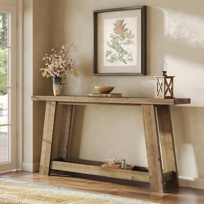 63-Inch Solid Wood Console/Entryway/Sofa Table Behind Couch with 2-Tier Shelf for Living Room, Hallway, Foyer