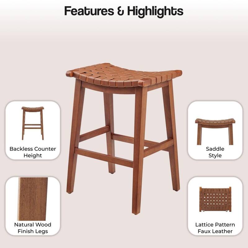 NPD Furniture Marco Faux Leather Backless Counter Stool with Medium Brown Legs Color