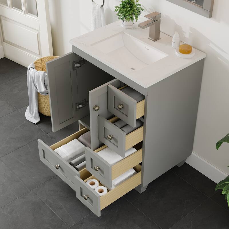Eviva Acclaim 24"W Bath Vanity with Carrara Quartz Top & Undermount Sink