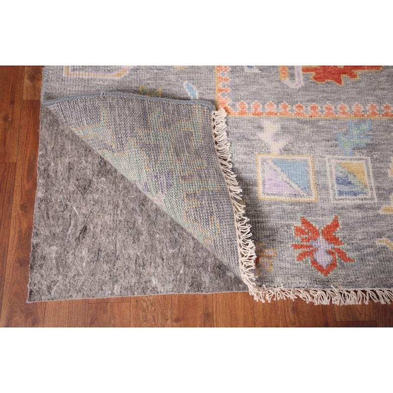 All-Over Gray Floral Oushak Indian Area Rug Hand-Knotted Wool Carpet - 7'10"x 9'8"