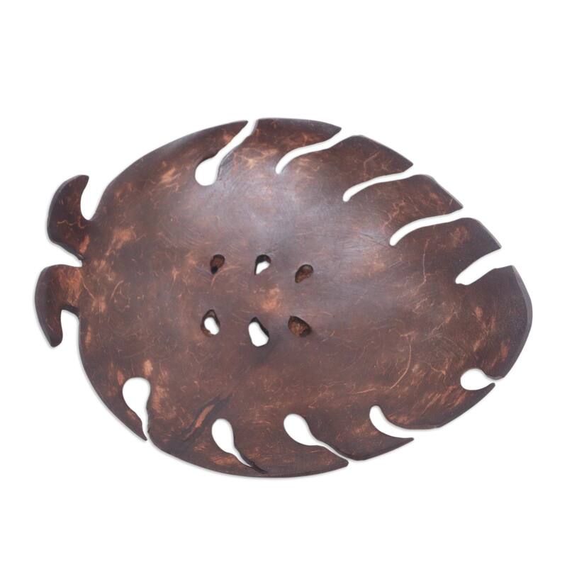 Novica Handmade Little Monstera Coconut Shell Soap Dish - Brown