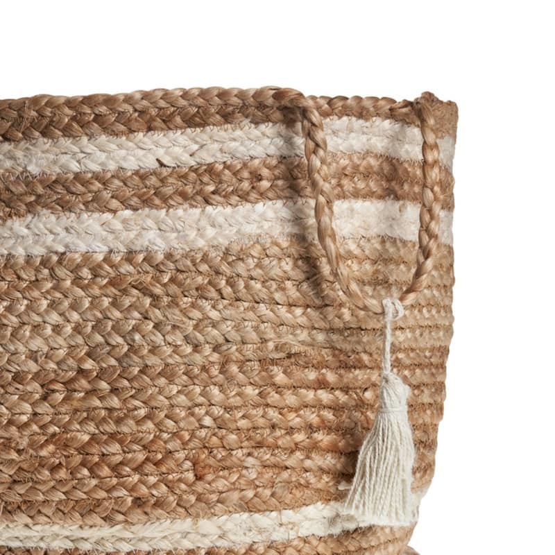 Sevita Tan/White Striped Jute Hand-Made Storage Basket