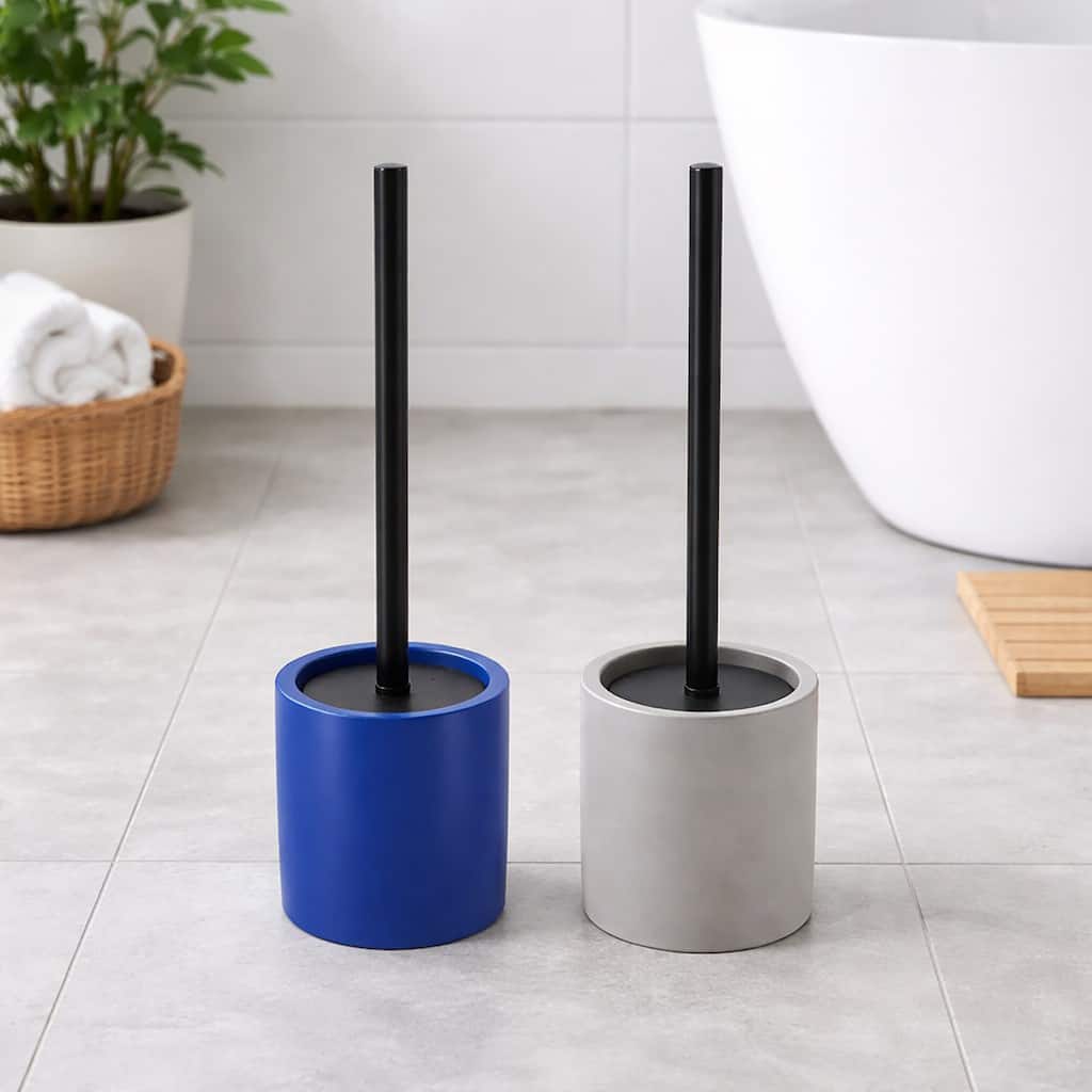 Concrete Cement Toilet Bowl Brush with Holder, Durable Bathroom Accessory Set - 4.3 L x 4.3 W x 14.2 H