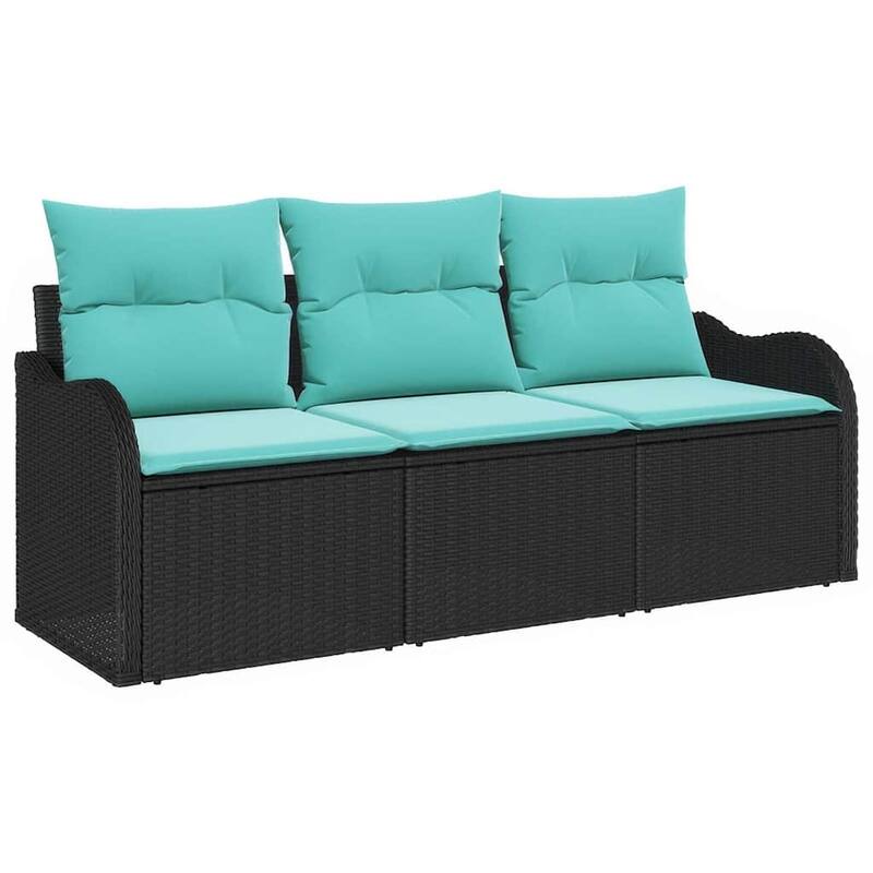 vidaXL 3 Garden Sofa Set with Cushions Black Poly Rattan - 69.3 x 24.4 x 27.2