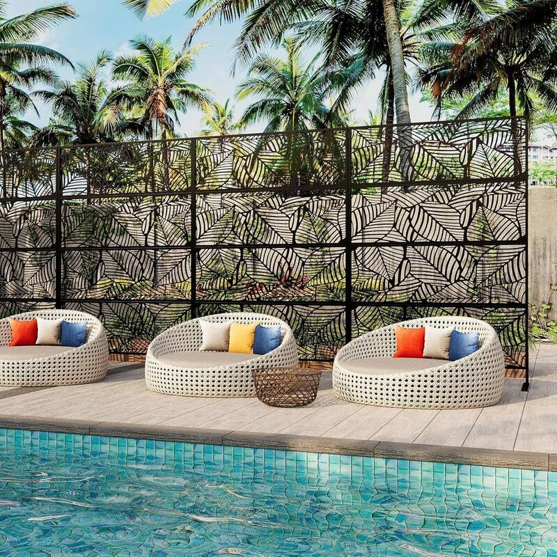 1 Pc Freestanding Decorative Metal Privacy Screen Outdoor with Stand for Balcony, Leaf