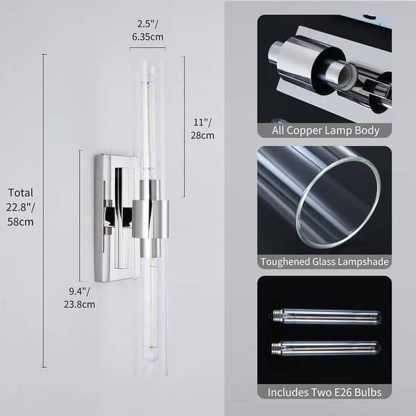 dimension image slide 1 of 3, KAYLA Modern Glass Wall Sconces, Indoor Wall Lighting Wall Light Fixtures, Vanity Light with Glass Shade(2-Sets)