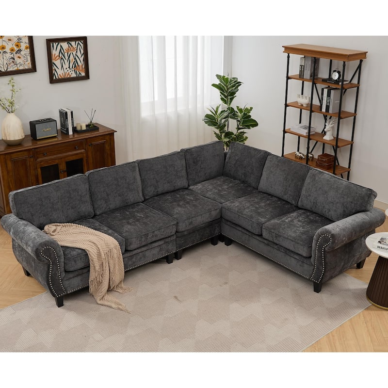 Modern Chenille Fabric Modular L Shaped Sectional Sofa Couch,6 Seater