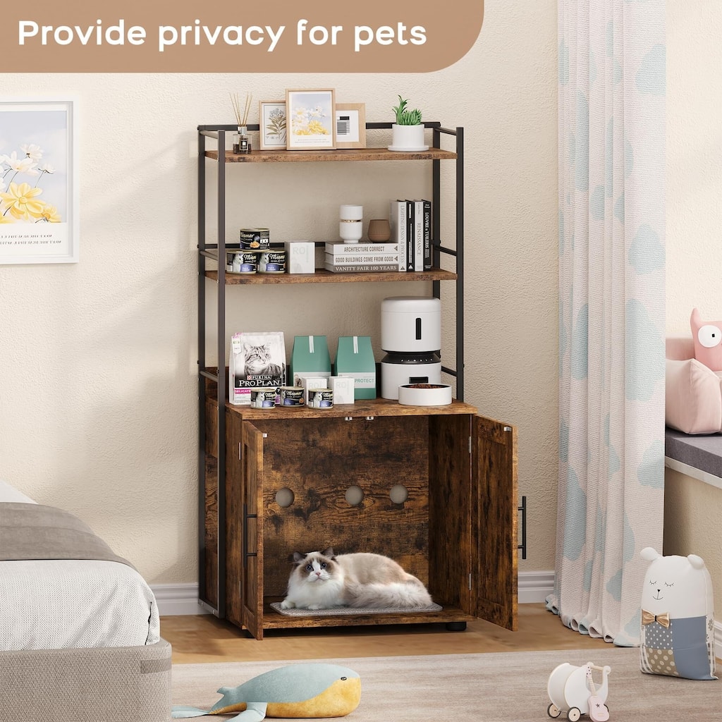 Cat Litter Box Enclosure,2-in-1 Hidden Cat Washroom Furniture