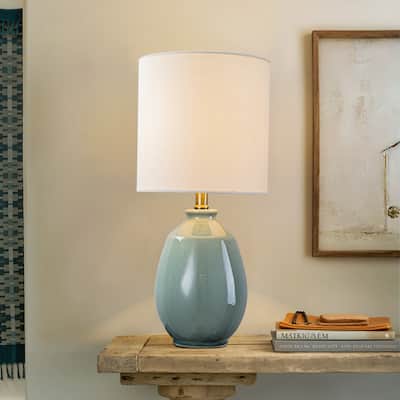 C Cattleya 19in Ceramic Table Lamp with Fabric Linen Shade
