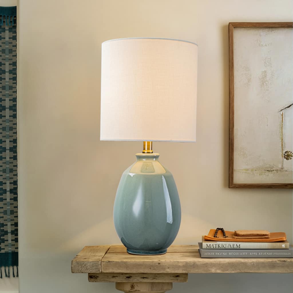 C Cattleya 19in Ceramic Table Lamp with Fabric Linen Shade