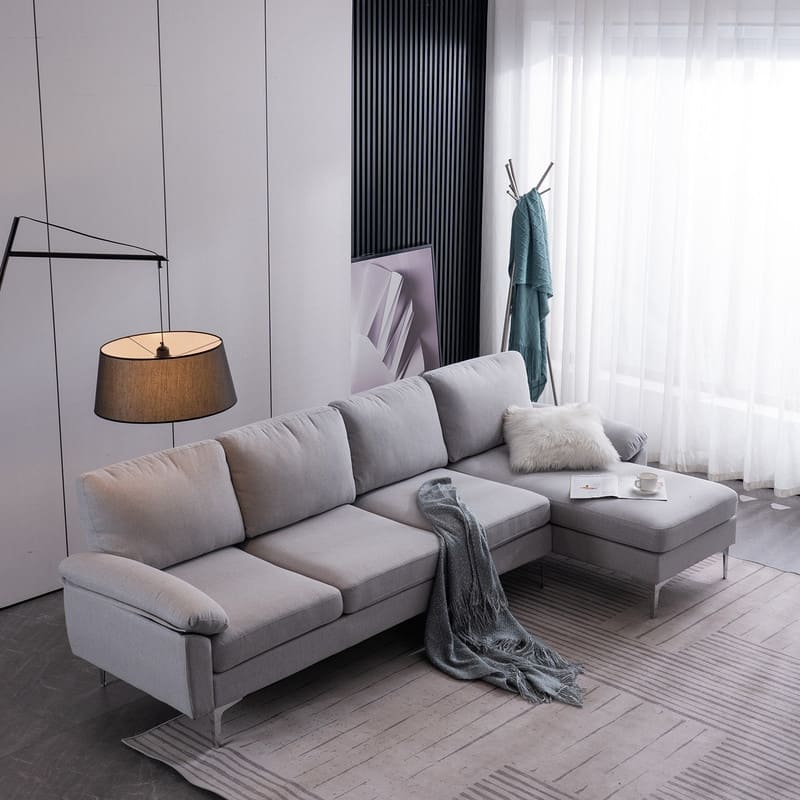L-Shaped Fabric With Chaise Iron Feet 4 Seats Indoor Modular Sofa - 110“