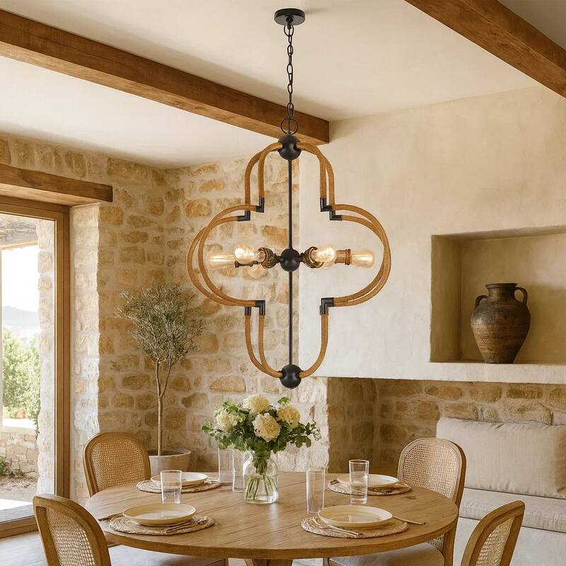 Gemo 36 Inch Chandelier, Crossed Clover Design, Brass Black Metal