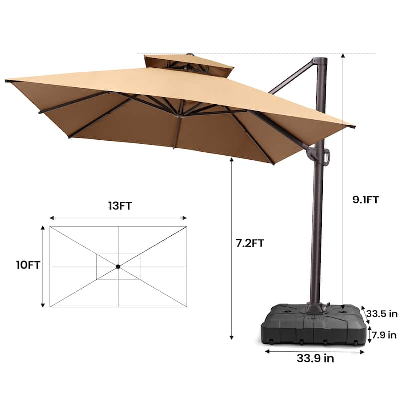 Pellebant 10 X 13 Ft Outdoor Patio Cantilever Umbrella with Base