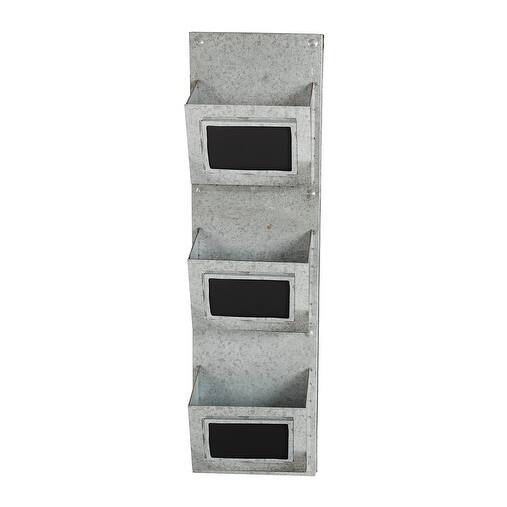 Galvanized Metal Finish 3 Row Hanging Magazine Rack With Chalkboard Labels Overstock 18114707