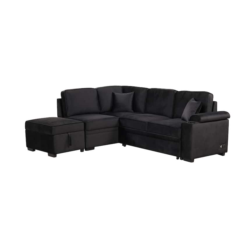 Roomfitters 2-in-1 Sleeper Sofa Bed, L-Shape Pull-Out Couch with Storage Ottoman for Living Room, Bedroom
