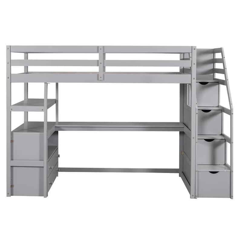 Merax Loft Bed with Desk and Shelves