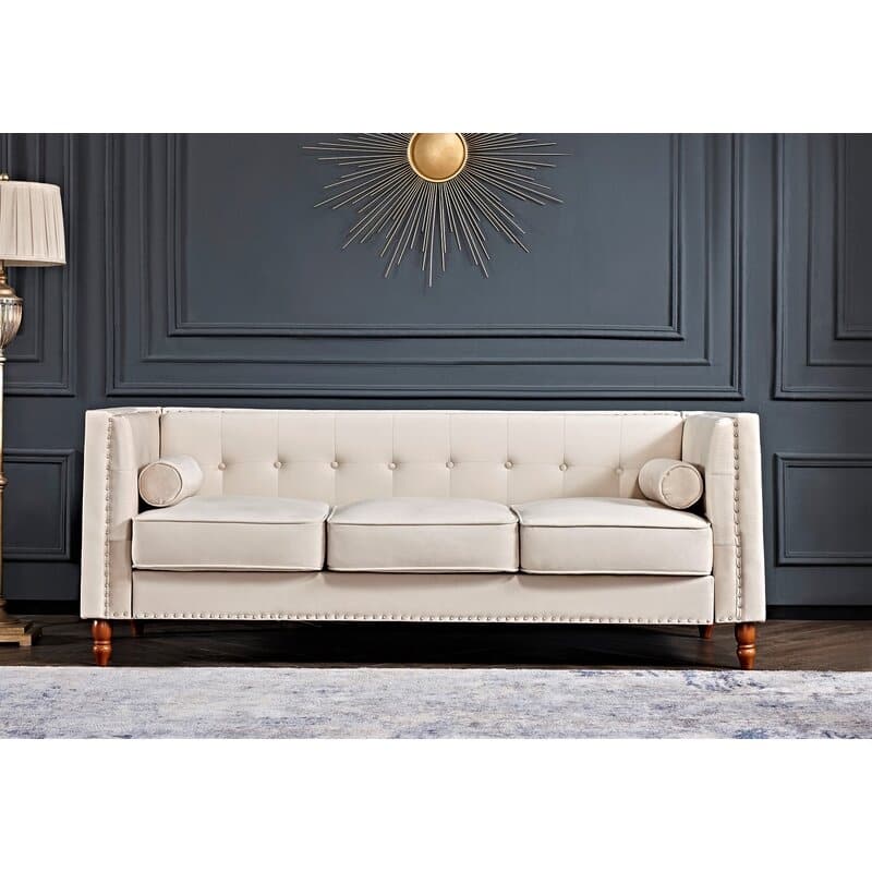 Kittleson 83'' Velvet Square Arm Sofa - Ivory