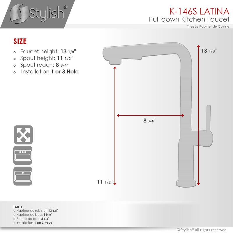 STYLISH Kitchen Sink Faucet Single Handle Pull Down Dual Mode in Stainless Steel