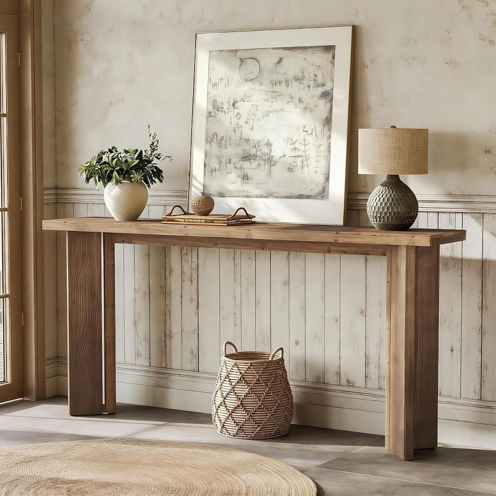 70.9-Inch Solid Wood Console Table, Rustic Sofa Table Behind The Couch - 70.9" L x 11.81" W x 33.46" H