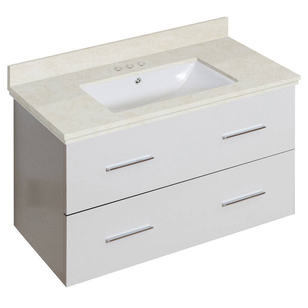 36-in. W Wall Mount White Vanity Set For 3H4-in. Drilling Beige Top White UM Sink
