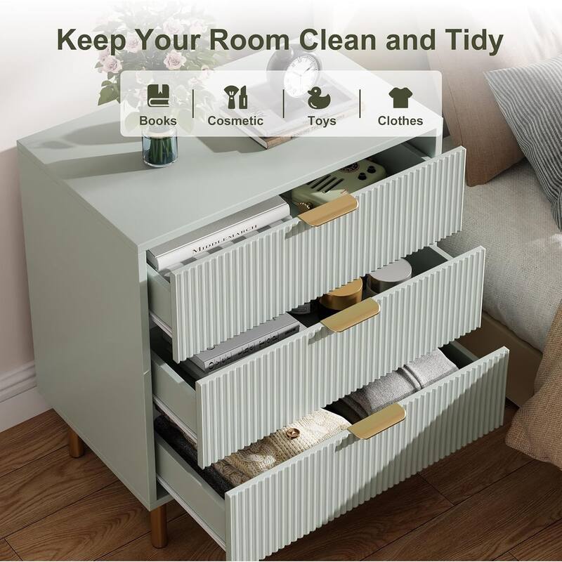 3 Drawer Dresser, Wood Chest of Drawers Organizer Storage with Gold Handle, Small Storage Cabinet