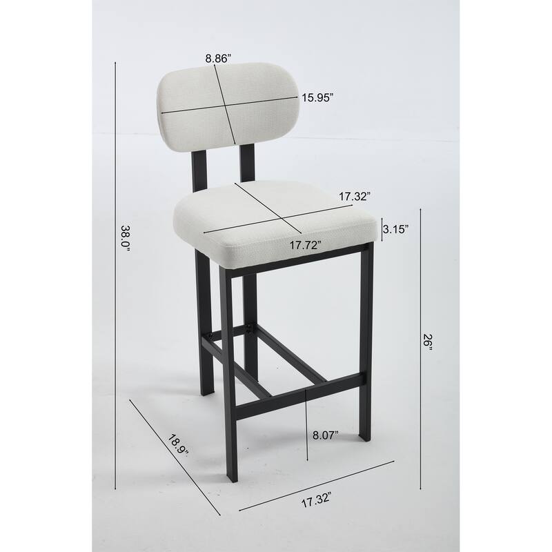 Set of 2 26 inch Modern Bar Stools Upholstered Fabric Counter Height Barstools with Black Metal Legs