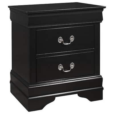Black 2 Drawer 15.5 in. W Nightstand with Sturdy Drawer Pulls