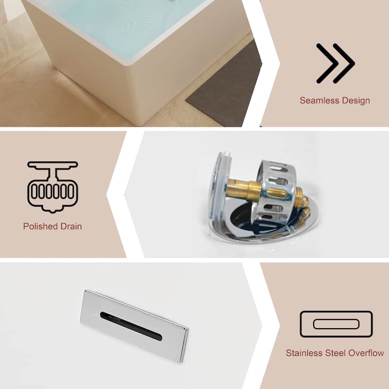 55''/59''/67'' Freestanding Bathtubs, Acrylic Soaking Bathtubs, Modern Spa Deep Soaking Tubs with Overflow & Drainer