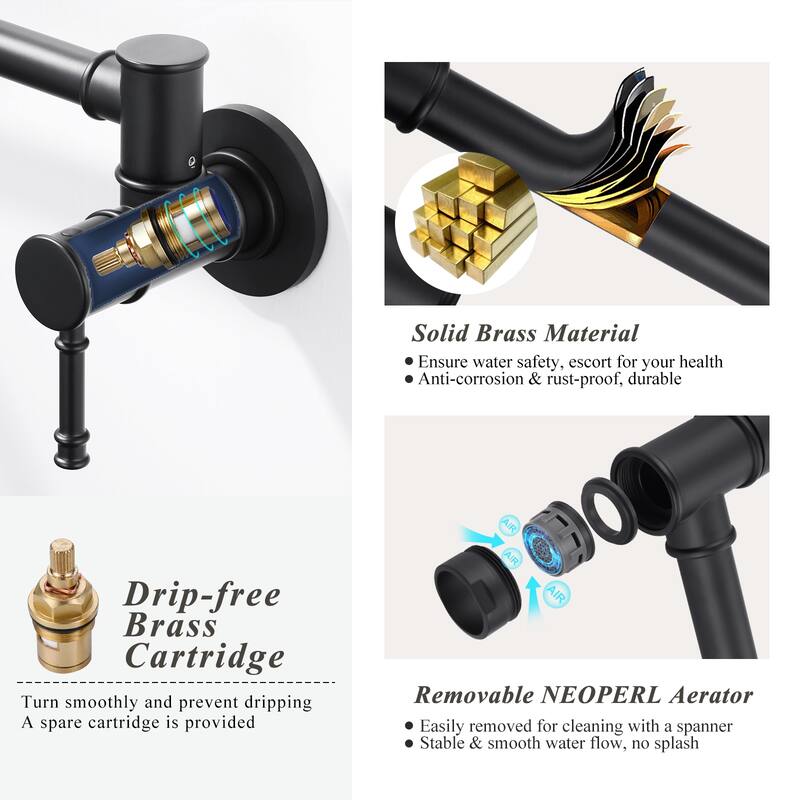 WOWOW 23.5-inch Wall Mount Pot Filler with Double Handle