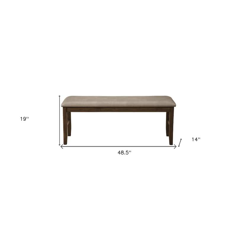 HomeRoots 49" Tan and Dark Brown Faux Leather Distressed Upholstery Dining Bench - 48.5