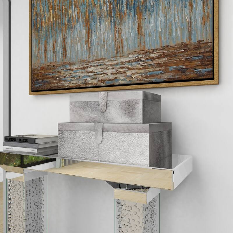 Gray, Silver or Gold Leather Handmade Cowhide Storage Box with Silver Foil Accents (Set of 2)