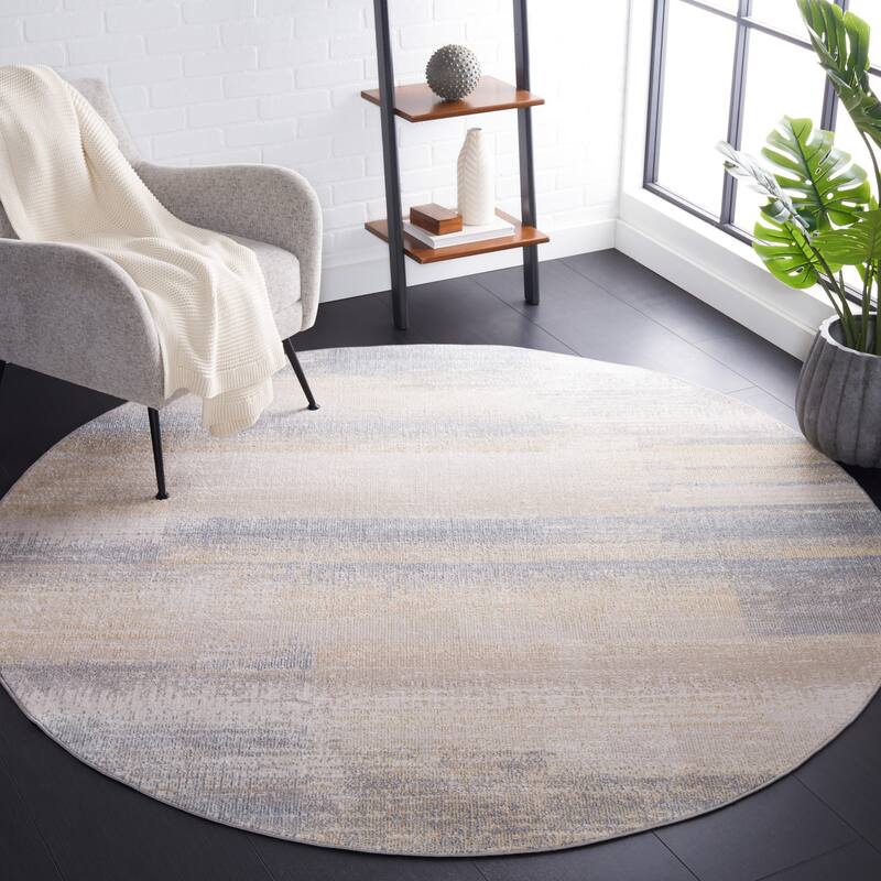 SAFAVIEH Blair Machine Washable Akkie Slip Resistant Contemporary Rug - 6'7" Round - Grey/Beige