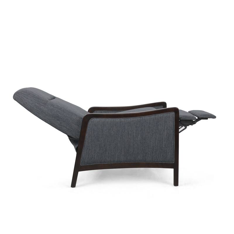 Mid-Century Upholstered Push-Back Recliner with Footrest and Birch Wood Frame