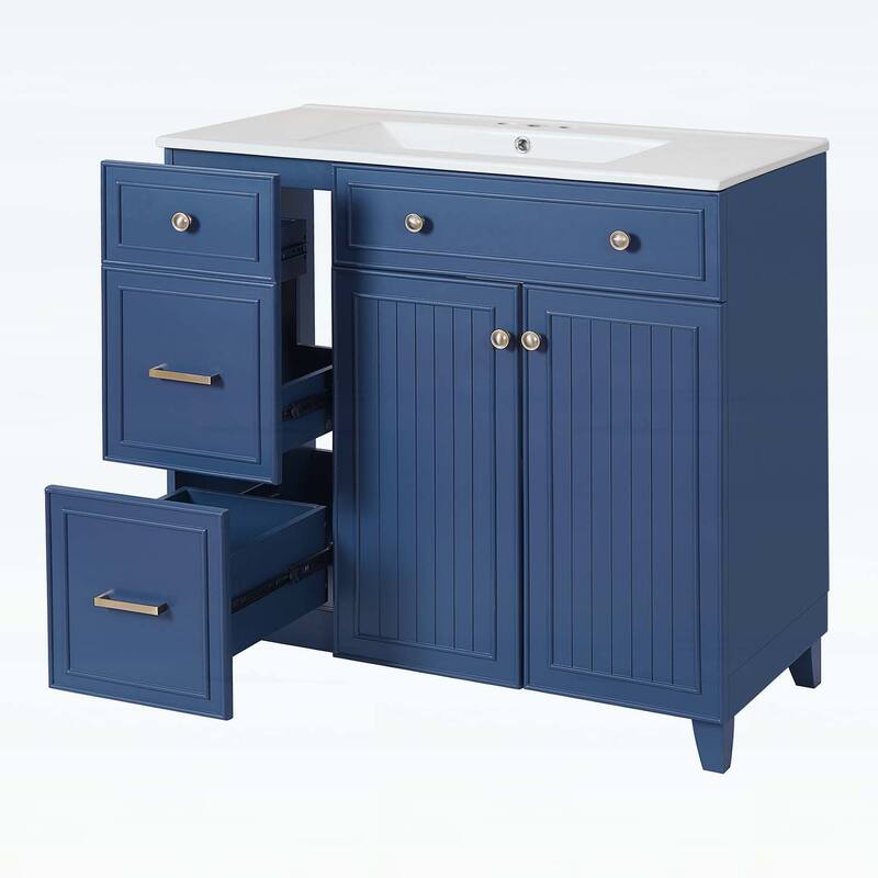 Stylish and Functional Bathroom Vanity with Ceramic Sink,Soft Close Doors,and Double-Layer Drawers for Modern Storage
