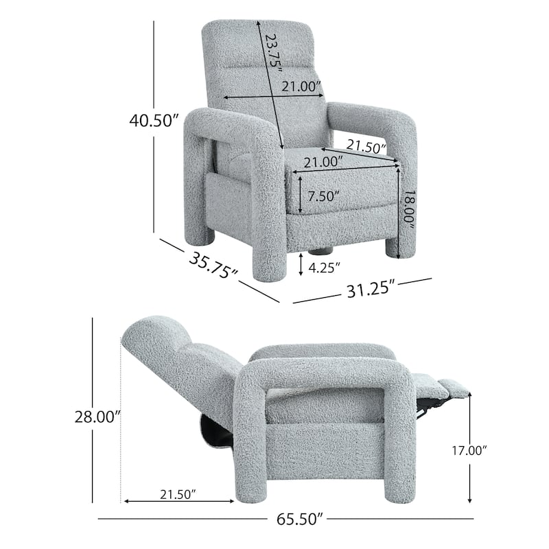 31.25" Push Back Recliner Armchair Upholstered Recliner Chair Single Sofa with Adjustable Backrest for Living Room, Light Grey