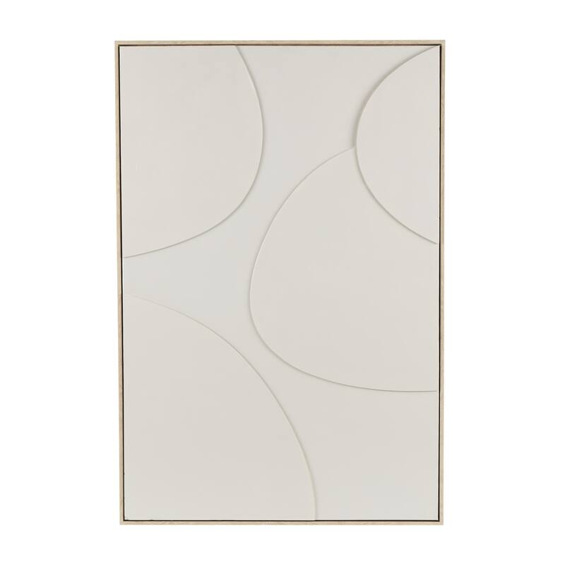 Wooden Geometric Living Room Framed Wall Art with Abstract Circles and Brown Wooden Frame - Beige or White - Roche River Decor - Beige - 33"W, 49"H