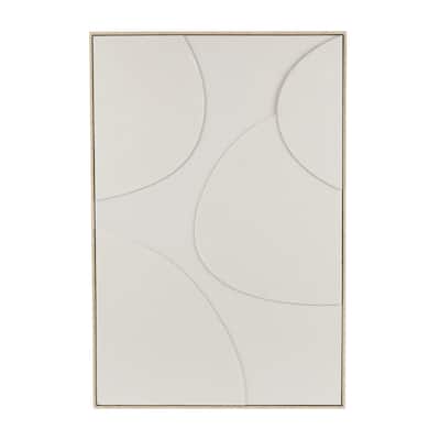 Wooden Geometric Living Room Framed Wall Art with Abstract Circles and Brown Wooden Frame - Beige or White - Roche River Decor