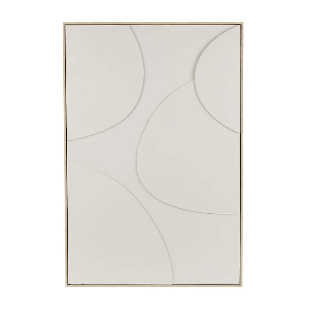 Wooden Geometric Living Room Framed Wall Art with Abstract Circles and Brown Wooden Frame - Beige or White - Roche River Decor