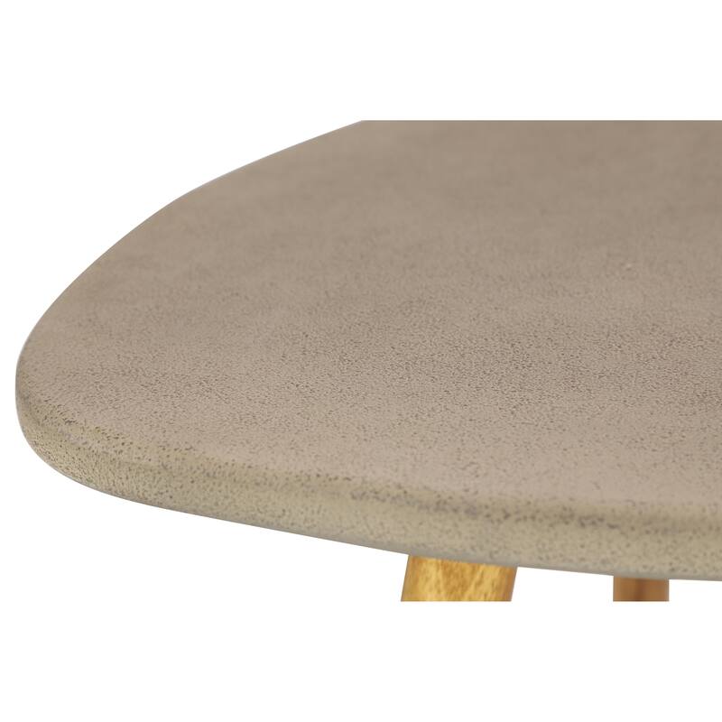 Gray Concrete Inspired Oval End Table Outdoor Accent Table with Brown Tapered Wood Legs