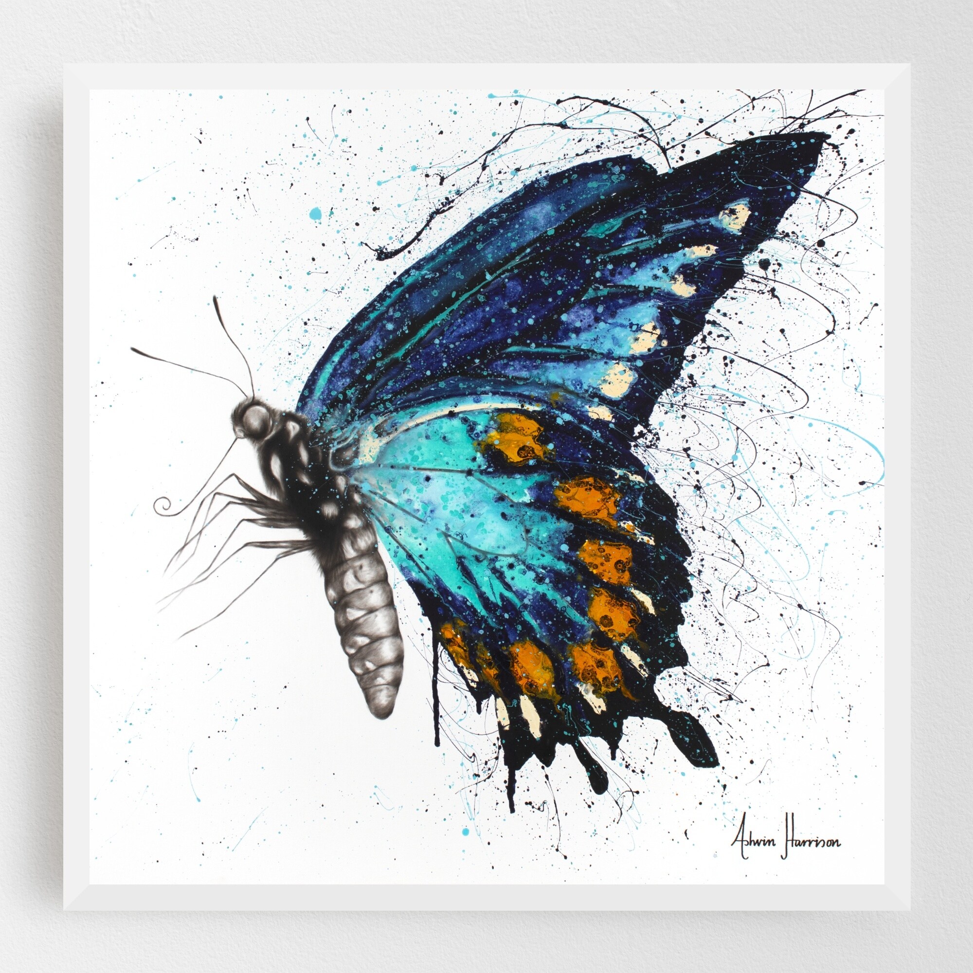 ANIMAL INSECT BUTTERFLY FLOWER YELLOW BLACK FRAMED ART PRINT PICTURE B12X4734