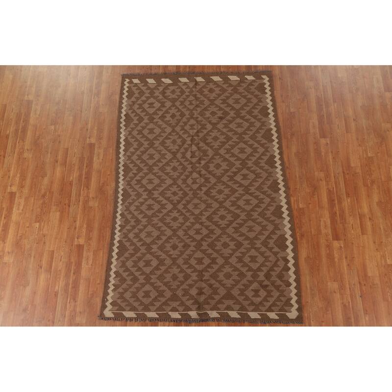 Geometric Kilim Reversible Area Rug Flat-weave Bedroom Wool Carpet - 5'1" x 7'10"