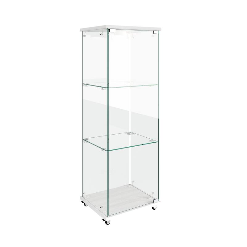 Modern Glass Display Cabinet with LED lights, Quick-assembly Antique Cabinet, Tempered Glass Bookshelf