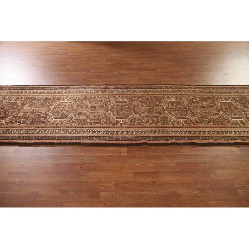 Tribal Gharajeh Persian Vintage Runner Rug Handmade Wool Carpet - 3'5"x 12'8"
