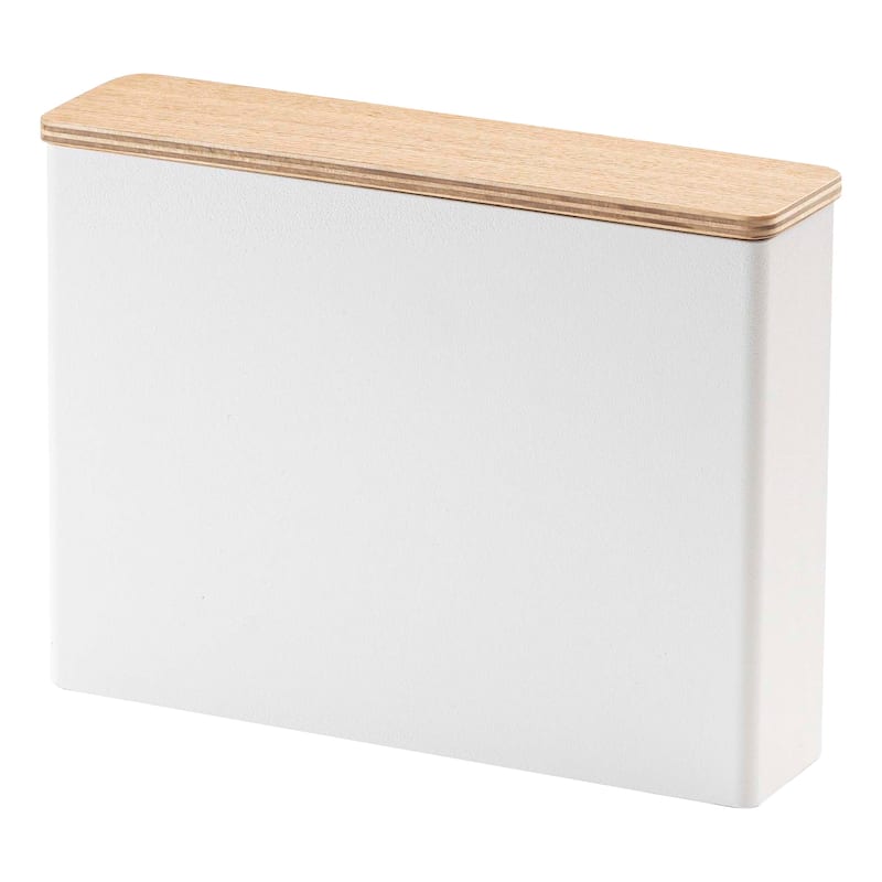 Yamazaki Home Coffee Filter Case - Size 04, Steel and Wood, 04 Coffee Filters, Lid - L 2.05 x W 8.27 x H 6.1 inches - White - L 2.05 x W 8.27 x H 6.1 inches