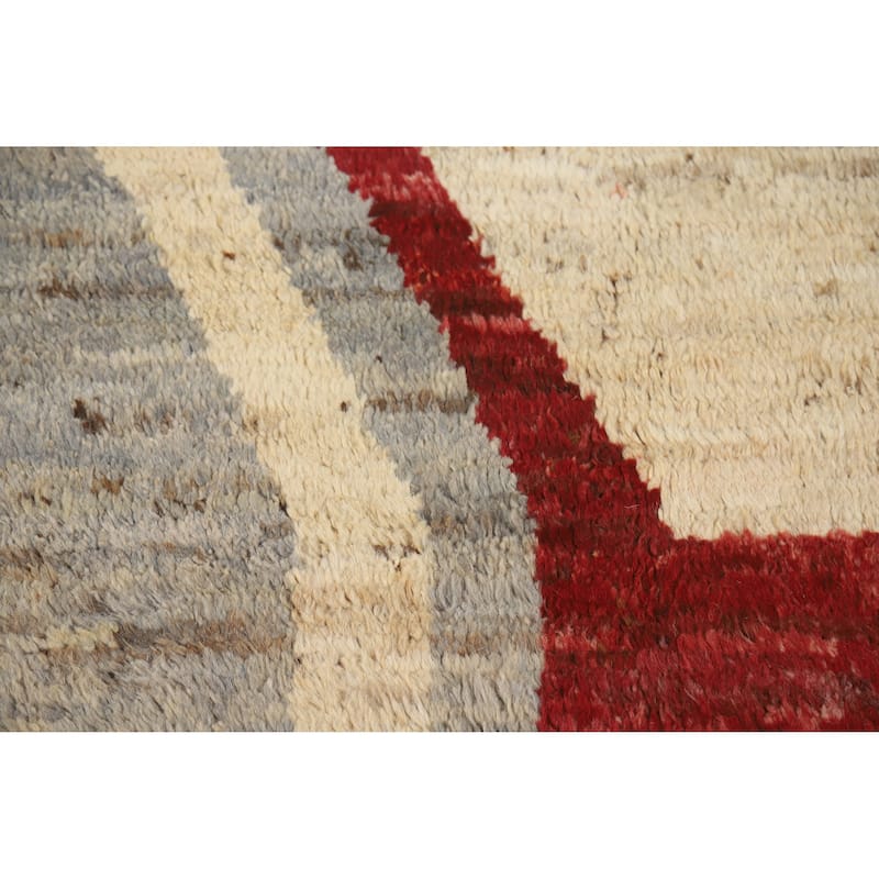 Moroccan Oriental Area Rug Hand-Knotted Beige Tribal Wool Carpet - 6'10" x 9'8"